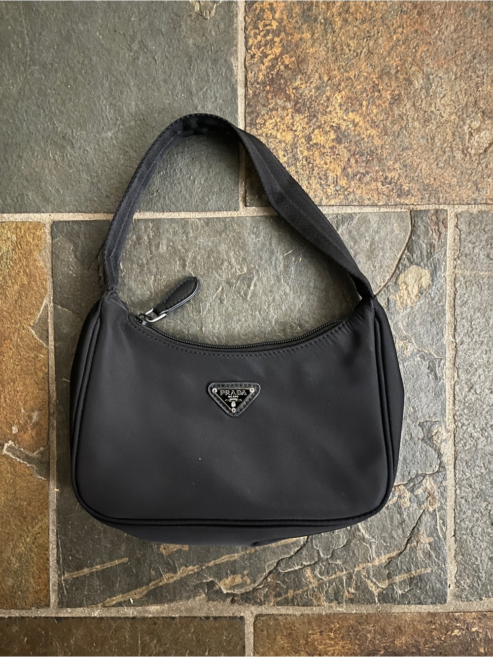 Prada Black Nylon Shoulder Bag with Logo Plaque